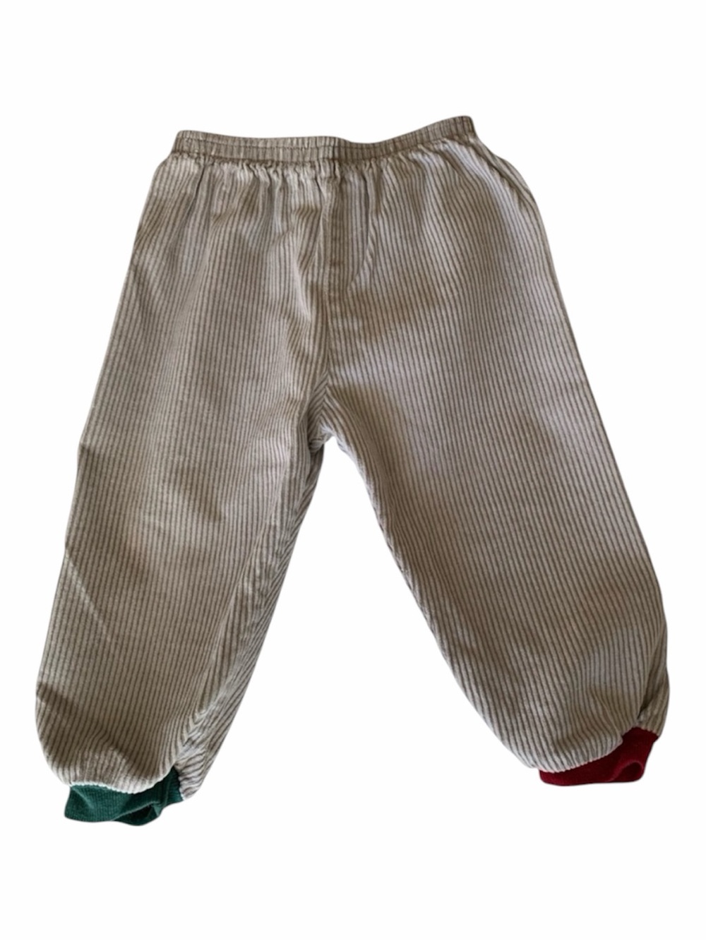 Vtg Buster Brown Corduroy Pants Boys 24M Tan Elastic Waist Red Green Cuffs